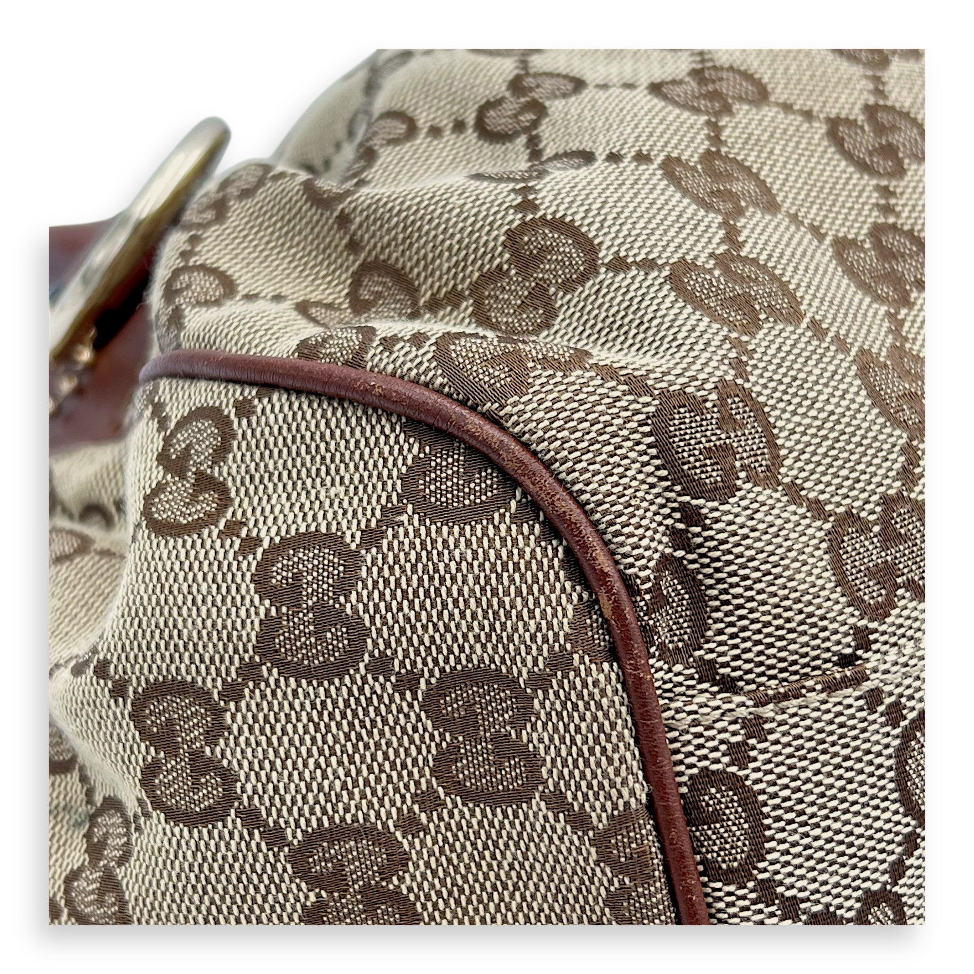 GG Top Handle Bag Brown in Jacquard, Gold hardware - Image 7