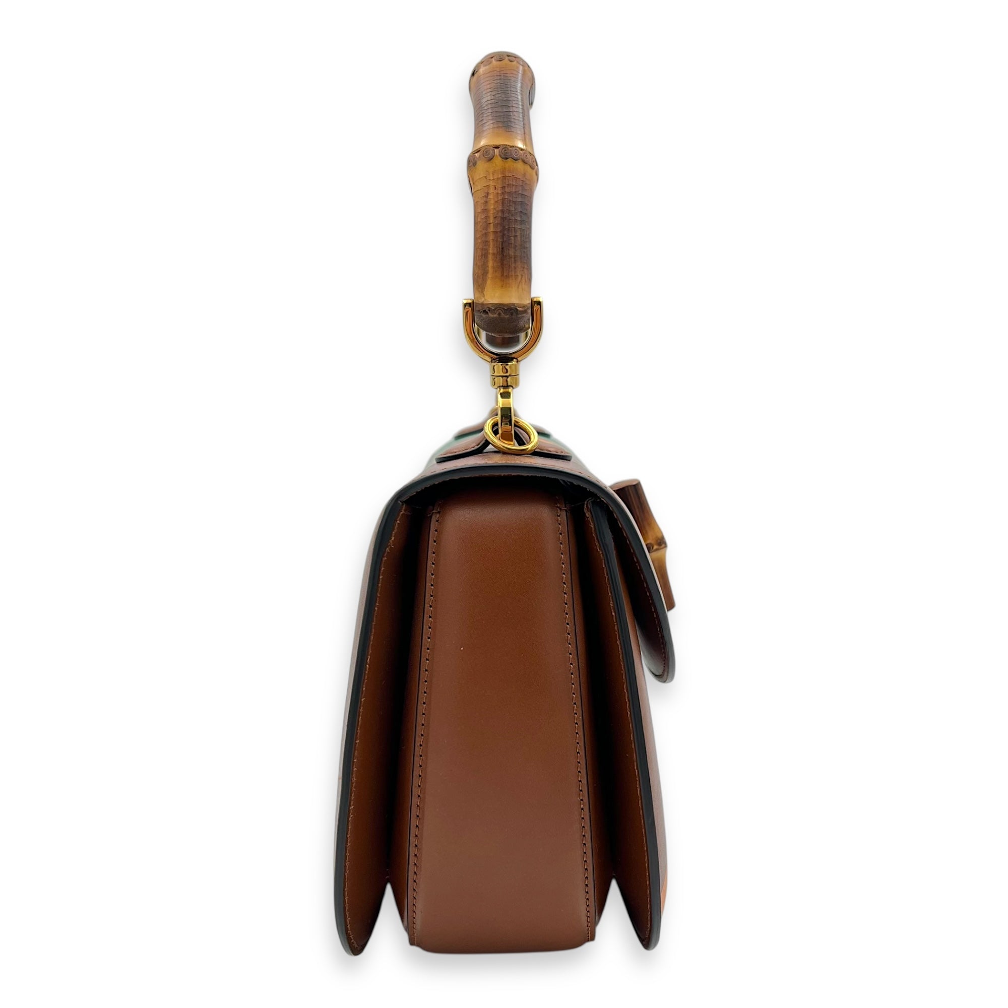 Bamboo 1947 Medium Brown Top Handle Bag in Calfskin, Gold hardware - Image 4