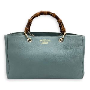 Bamboo Top Handle Bag Blue in Calfskin, Gold hardware