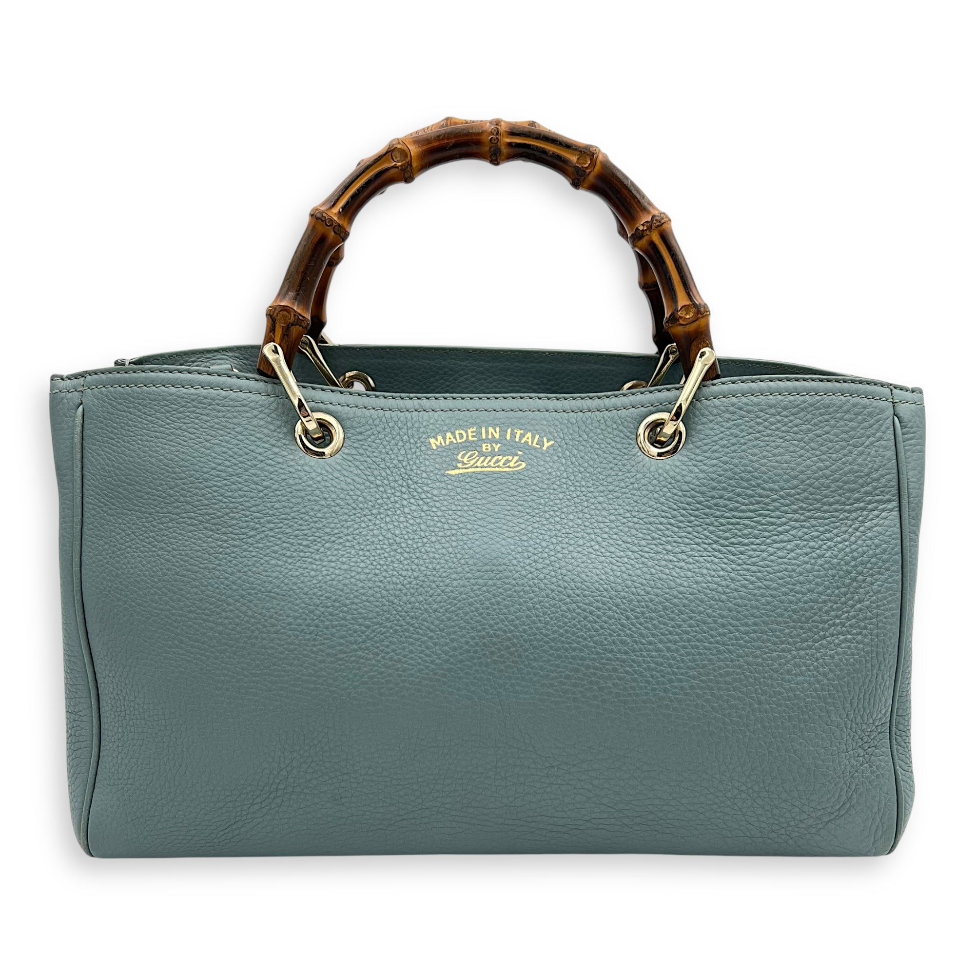 Bamboo Top Handle Bag Blue in Calfskin, Gold hardware