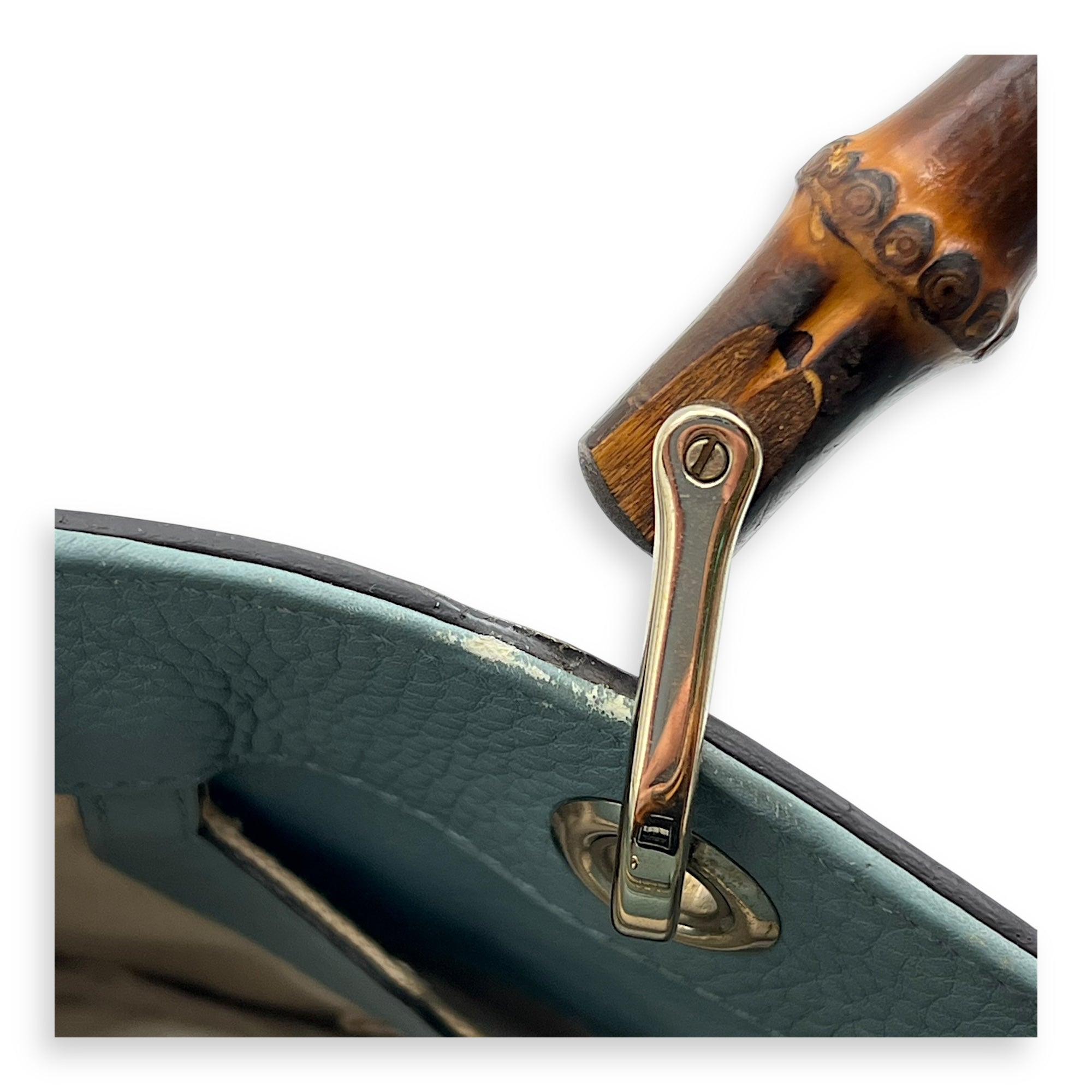 Bamboo Top Handle Bag Blue in Calfskin, Gold hardware - Image 15
