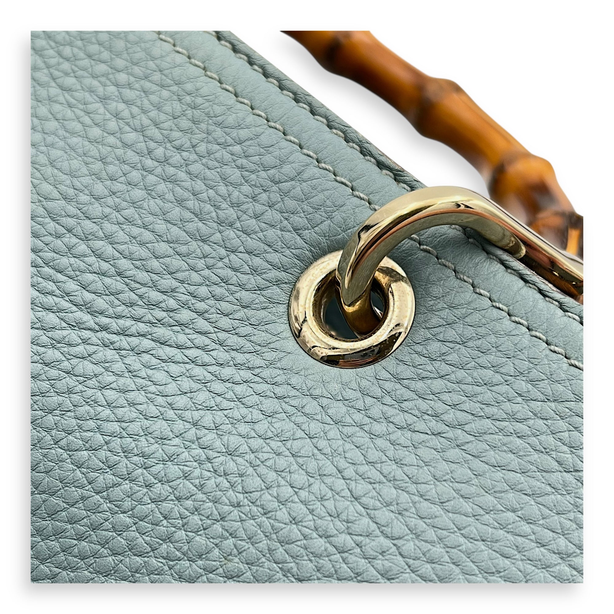 Bamboo Top Handle Bag Blue in Calfskin, Gold hardware - Image 16