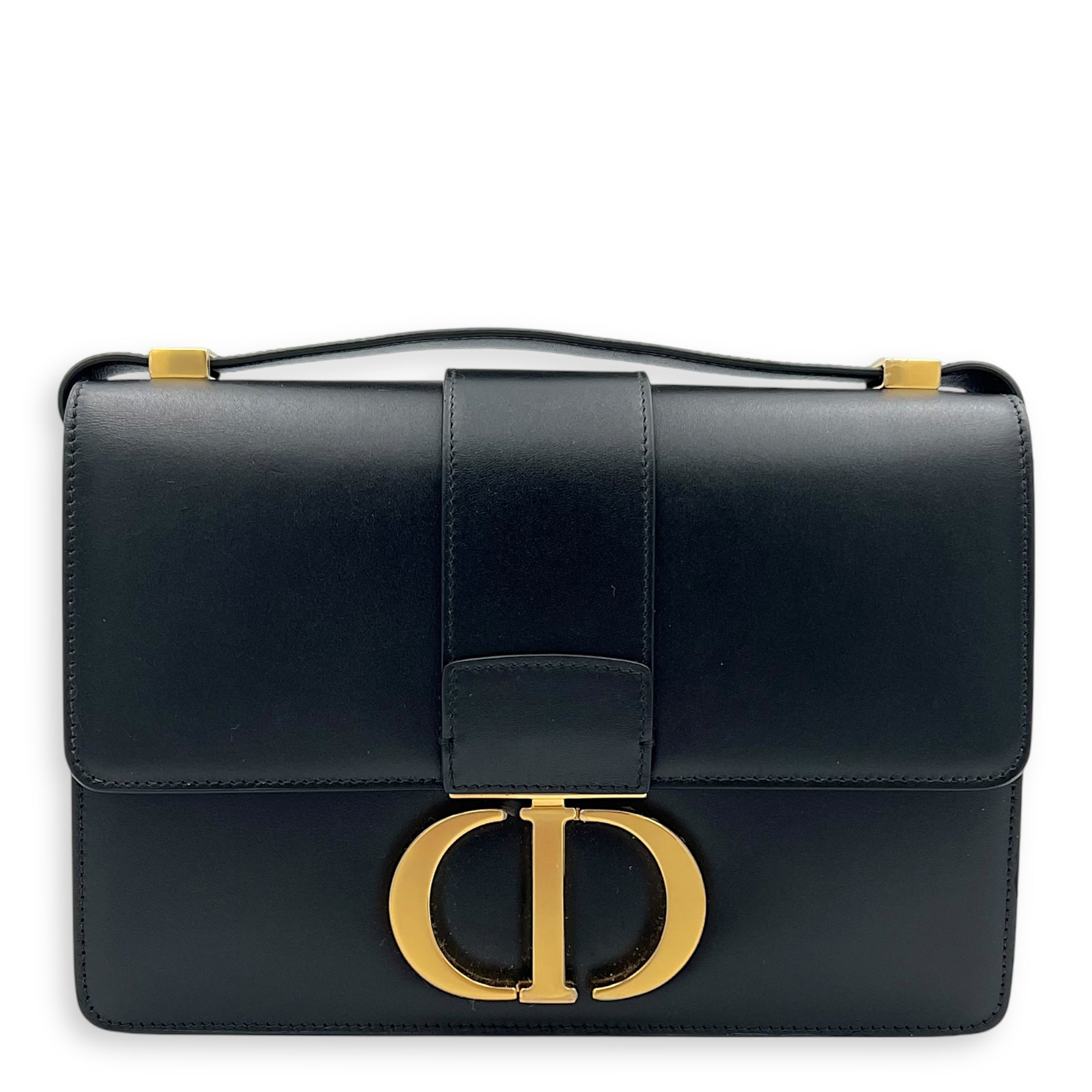 30 Montaigne Shoulder Bag Medium Black in Calfskin, Gold hardware