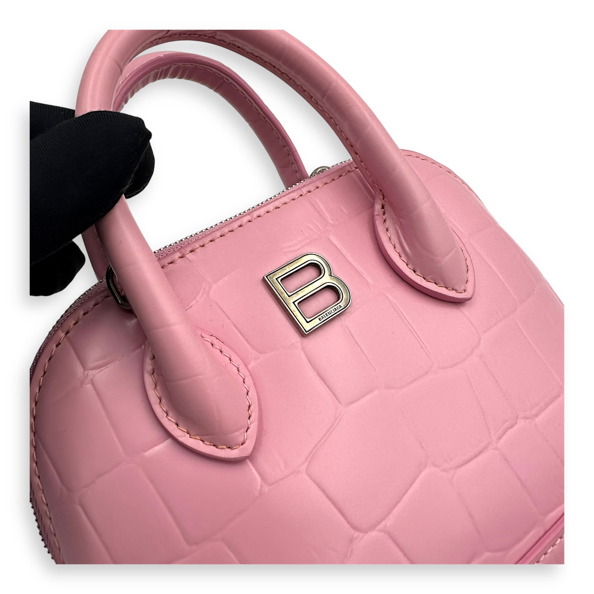 Ville Top Handle Bag Pink in Calfskin, Silver hardware - Image 8