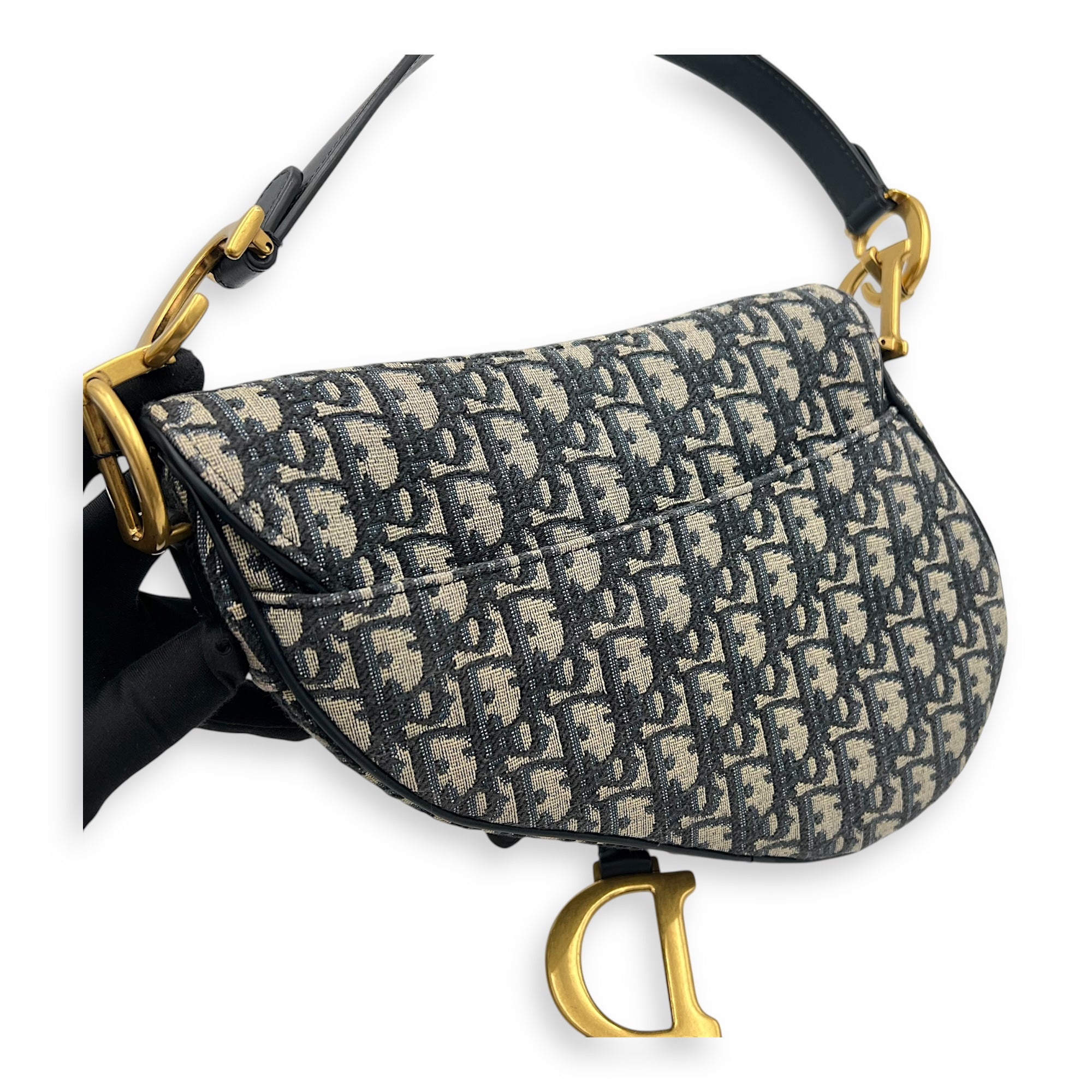 Saddle Medium Blue Shoulder Bag in Jacquard, Gold hardware - Image 12