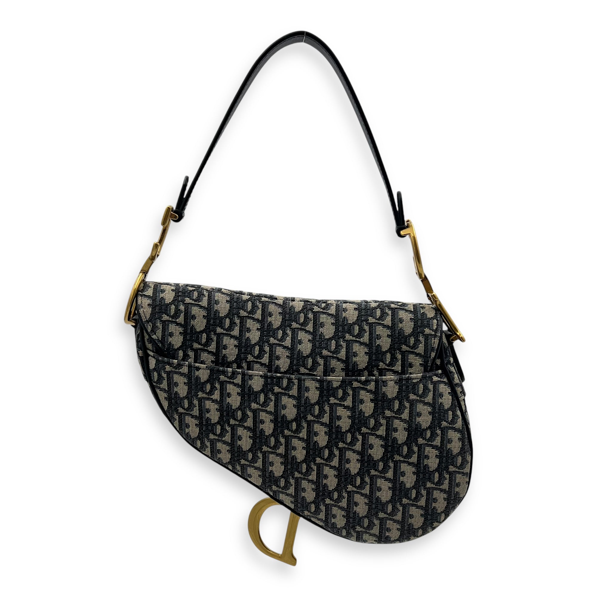 Saddle Medium Blue Shoulder Bag in Jacquard, Gold hardware - Image 3