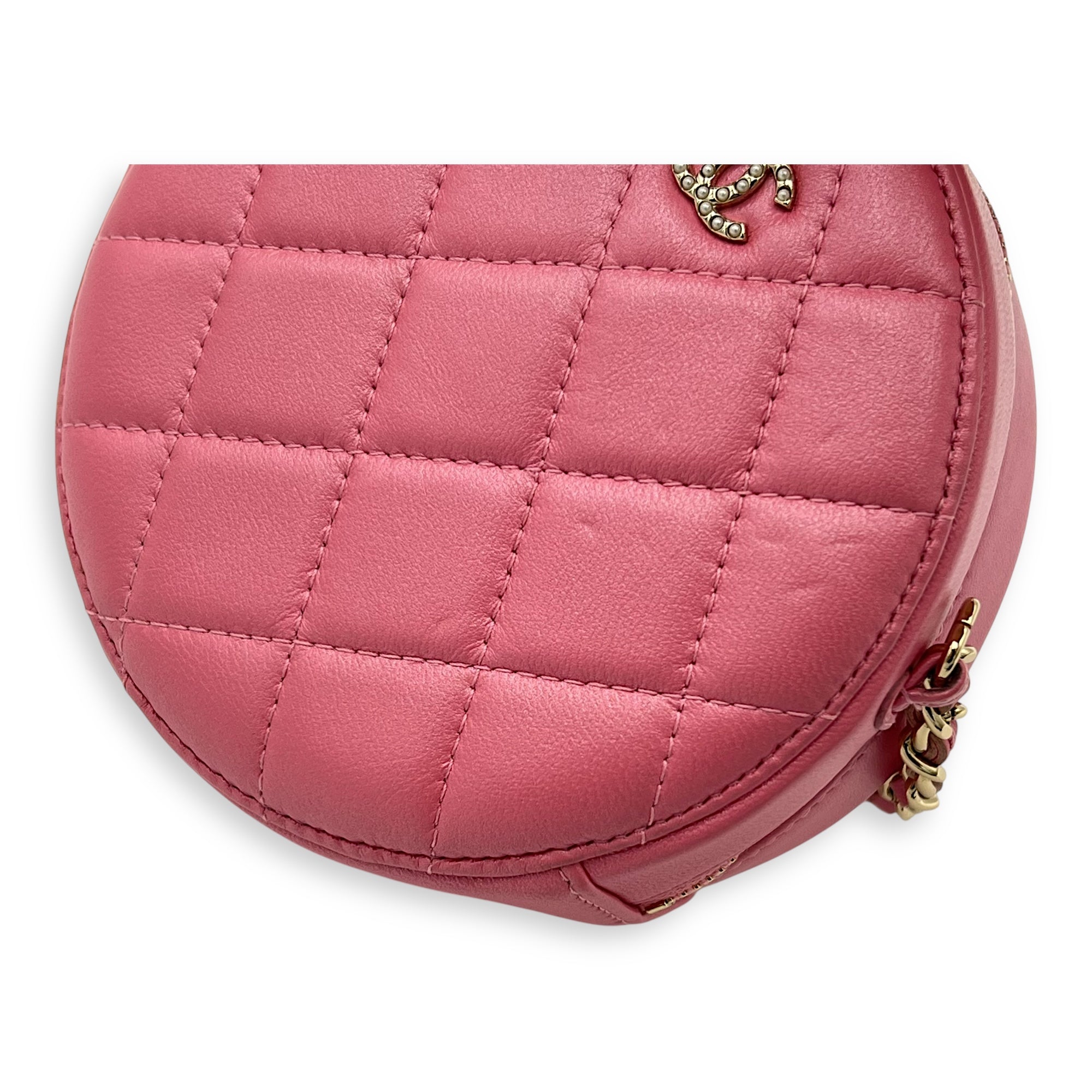CC Round Crossbody Bag Pink in Lambskin, Gold hardware - Image 7