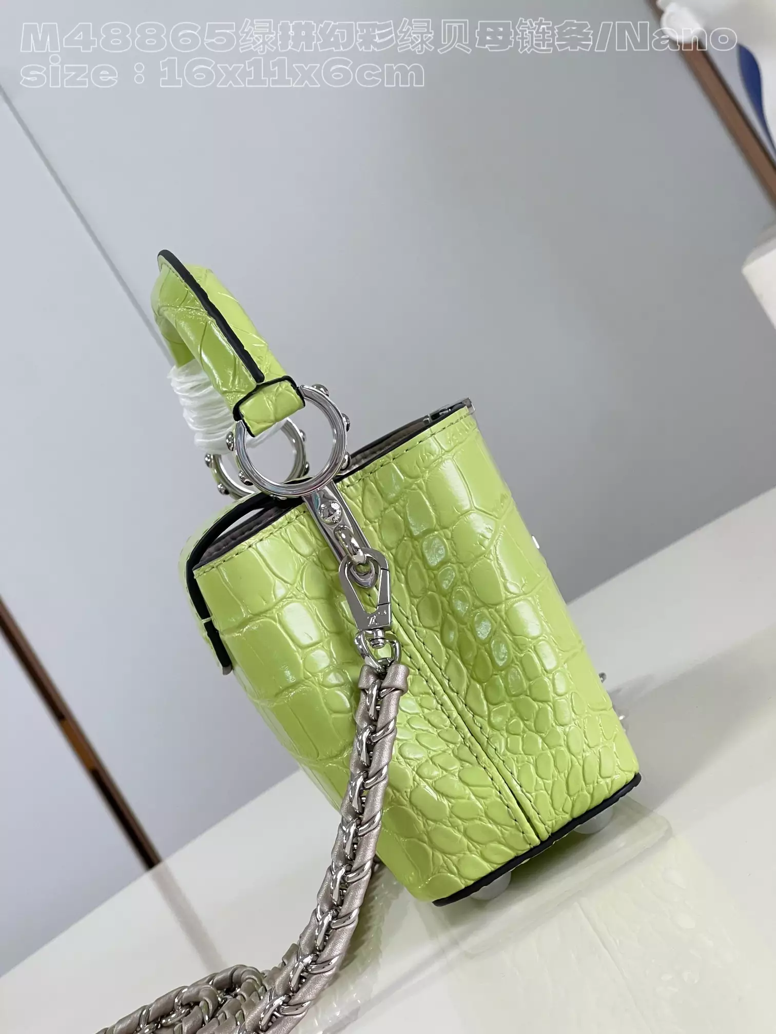 Capucines Nano Crocodilian Brillant Lime Leather - Repbags.ru - Image 4