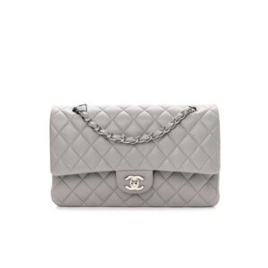 Chanel Lambskin Quilted Small Double Flap Grey