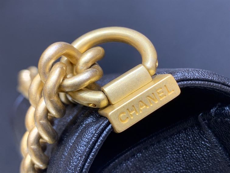 Chanel Medium Boy Bag Black Caviar Antique Gold Hardware - Image 10