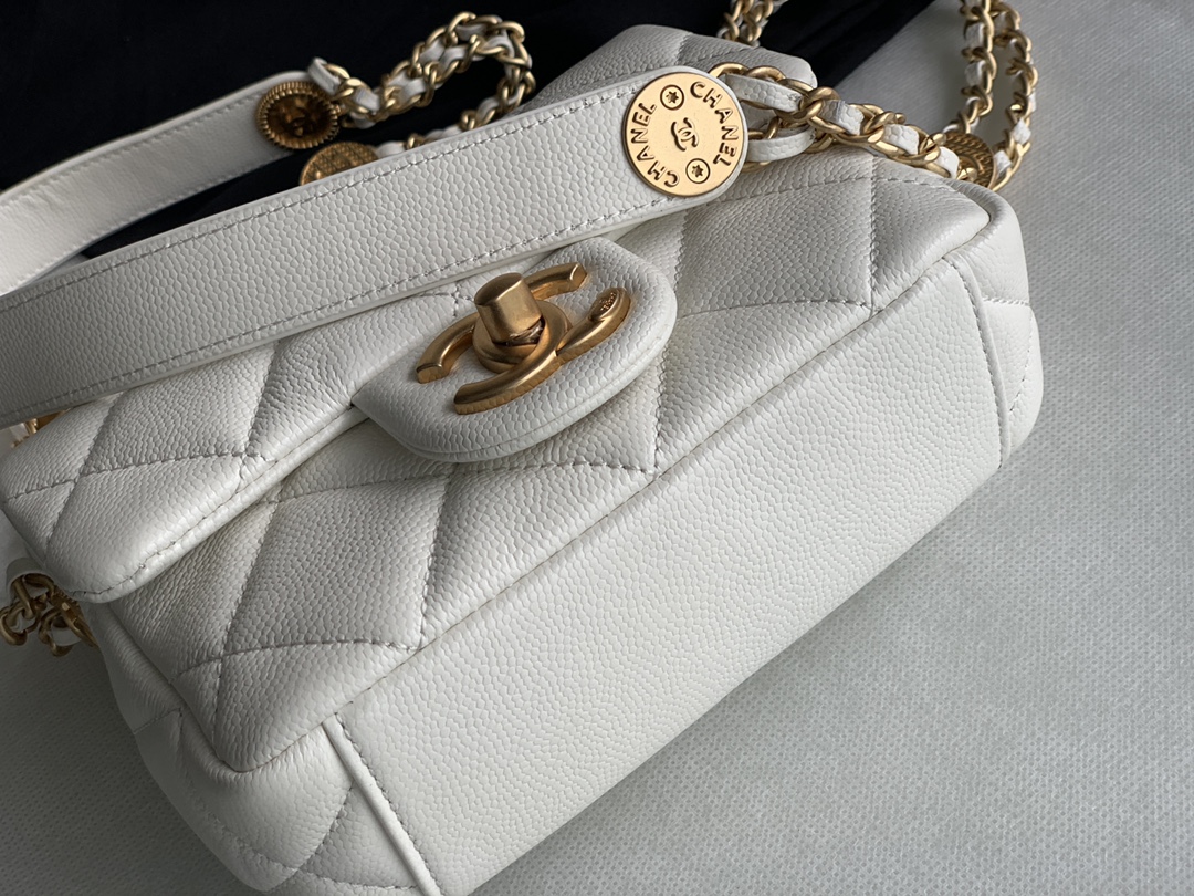 Chanel Mini Flap Bag White Shiny Calfskin - Image 7
