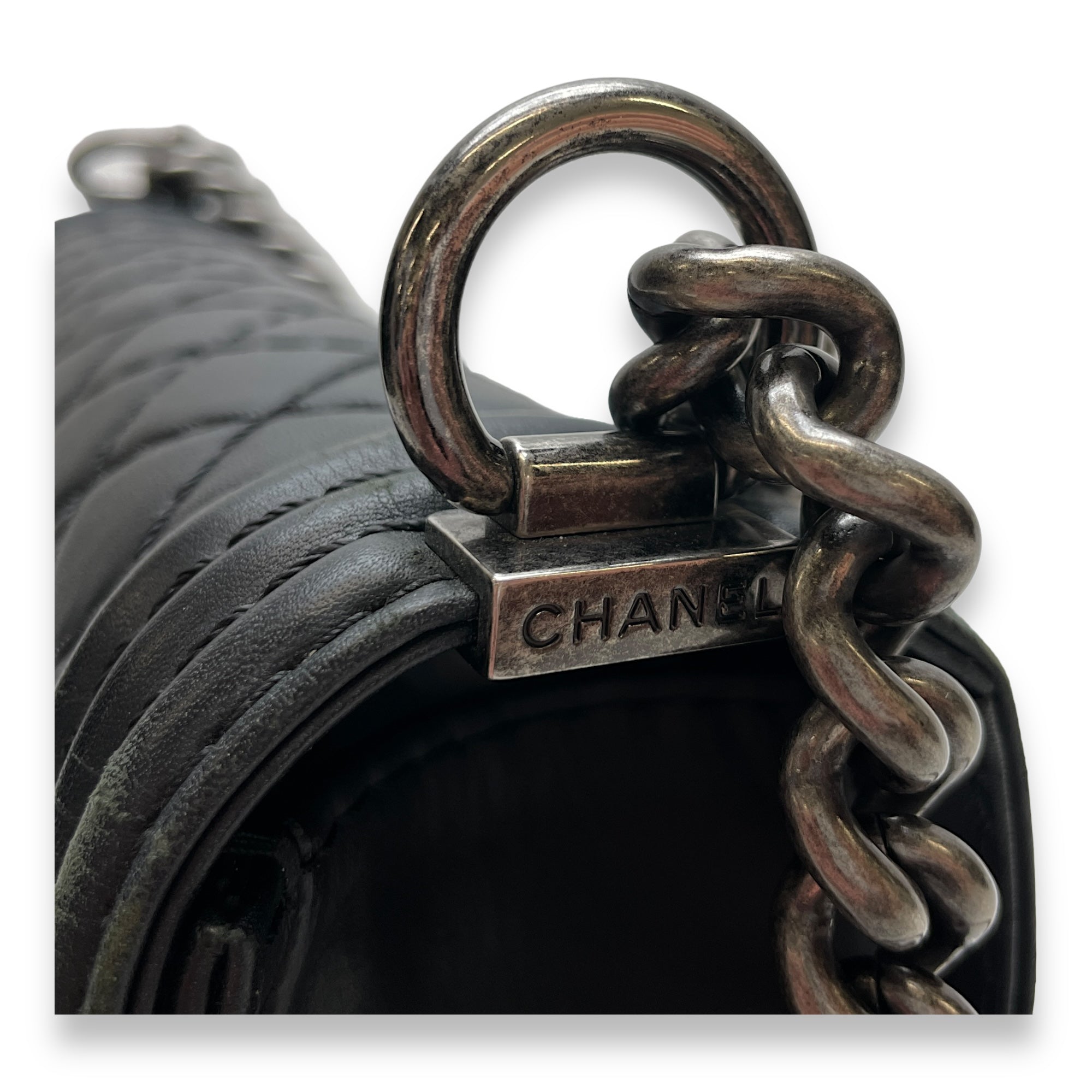 Boy Large Black Shoulder Bag in Calfskin, Ruthenium hardware - Image 8