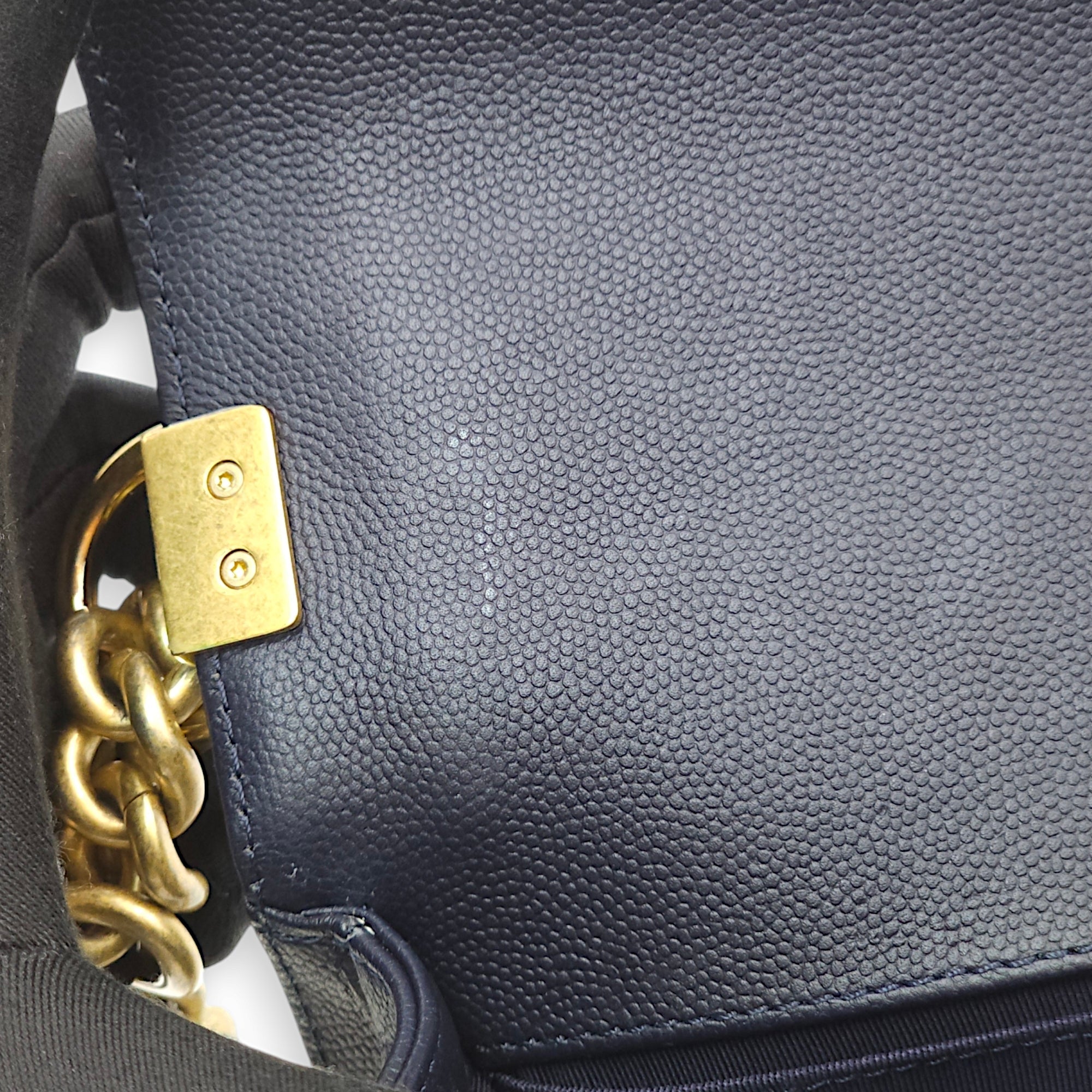 Boy Medium Navy Blue Crossbody Bag in Caviar Leather, Gold hardware - Image 14