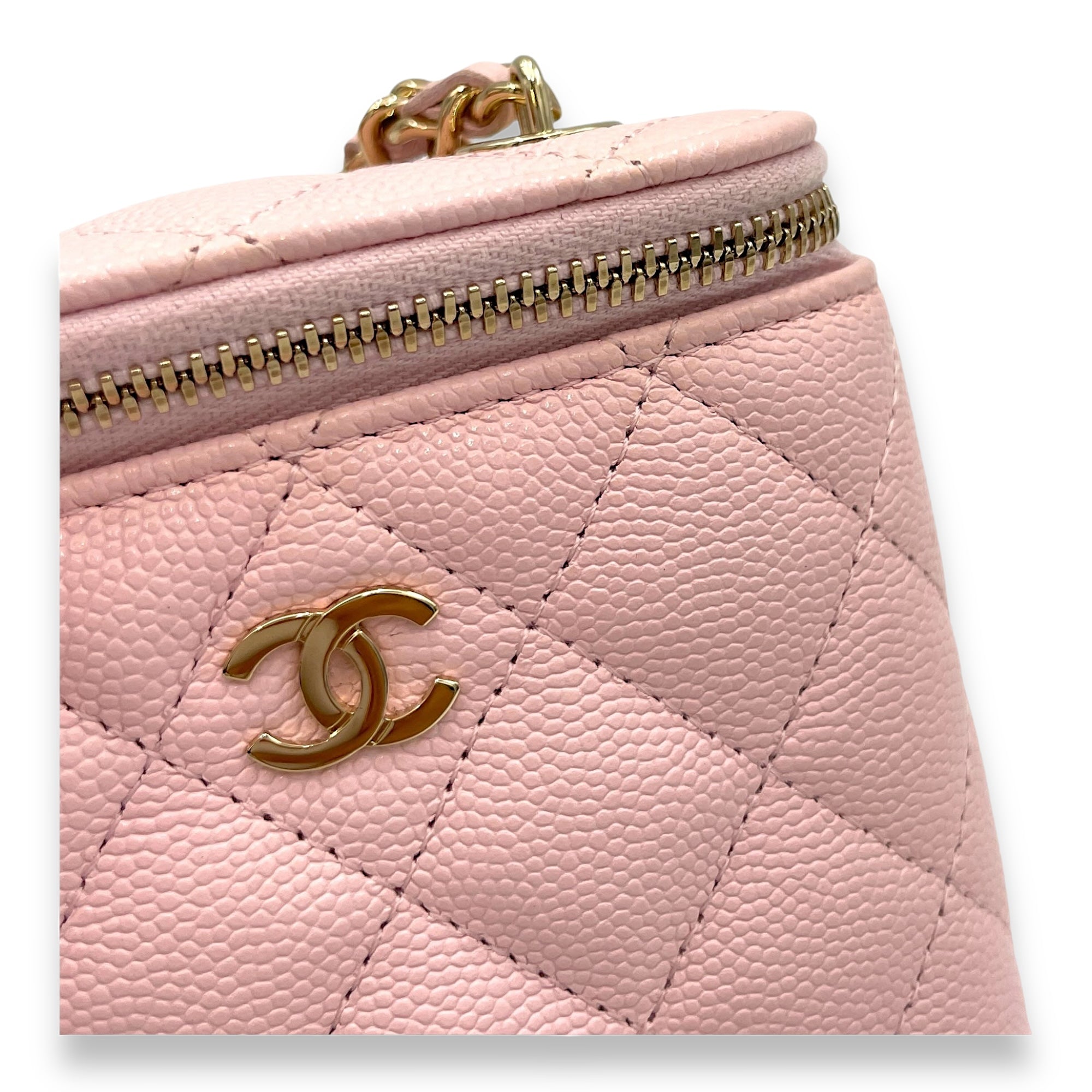 Classic Pink Vanity Bag in Caviar Leather, Gold hardware - Image 9