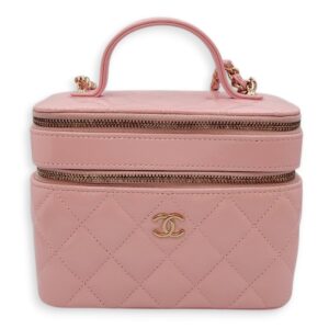 Double Layer 16x13x8.5cm Pink Vanity Bag in Glazed Calf, Gold hardware