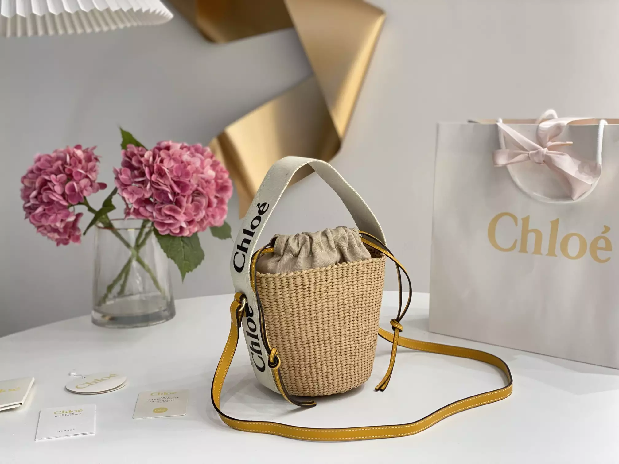 Chloe Small Woody Basket in White/Yellow - Repbags.ru - Image 3