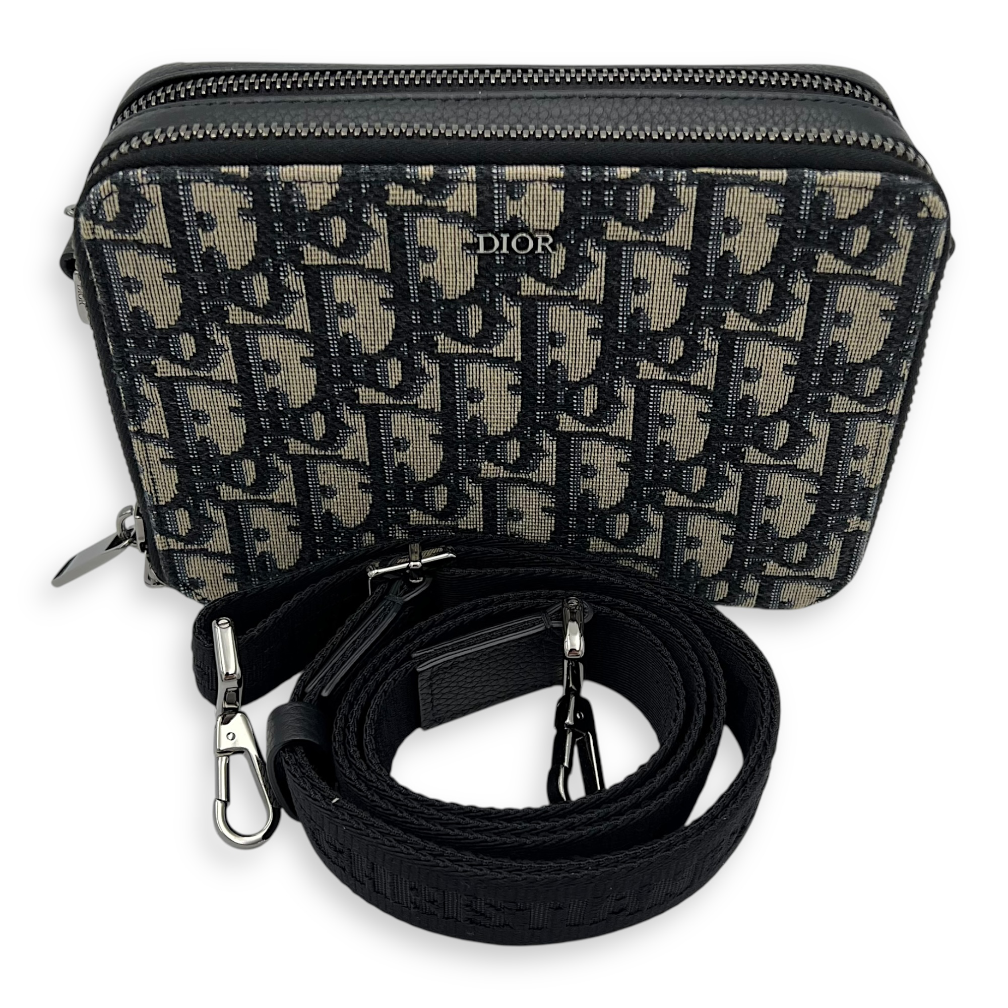 Zipped Pouch Crossbody Bag Blue in Canvas, Silver hardware - Image 12