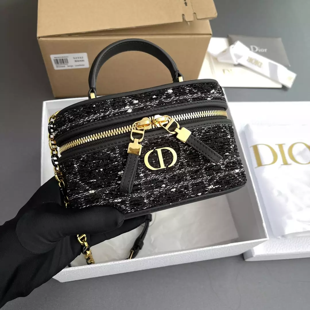 Dior Caro Mini Vanity Case Black Cannage Tweed - Repbags.ru - Image 9