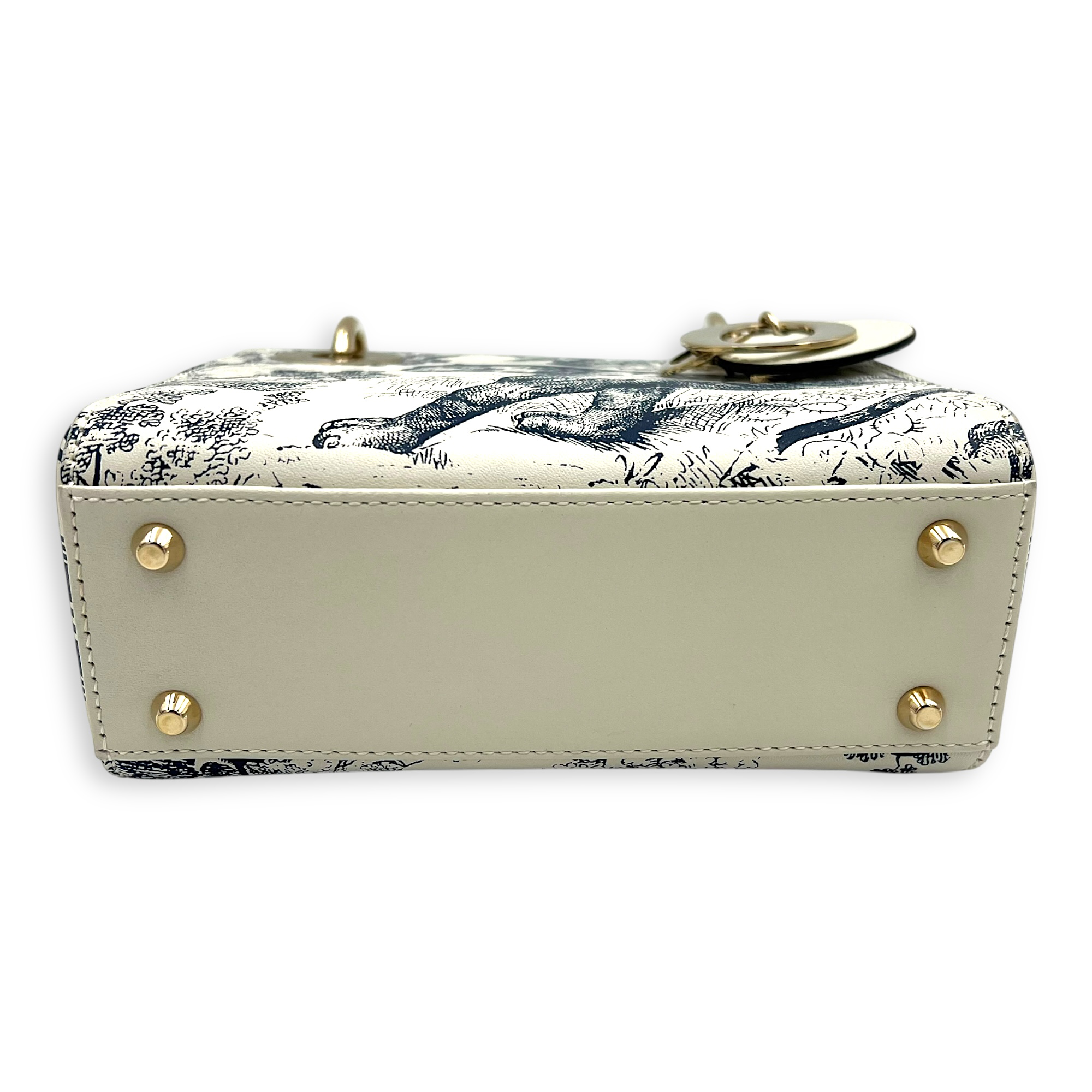 Lady Dior Mini White Top Handle Bag in Calfskin, Gold hardware - Image 6