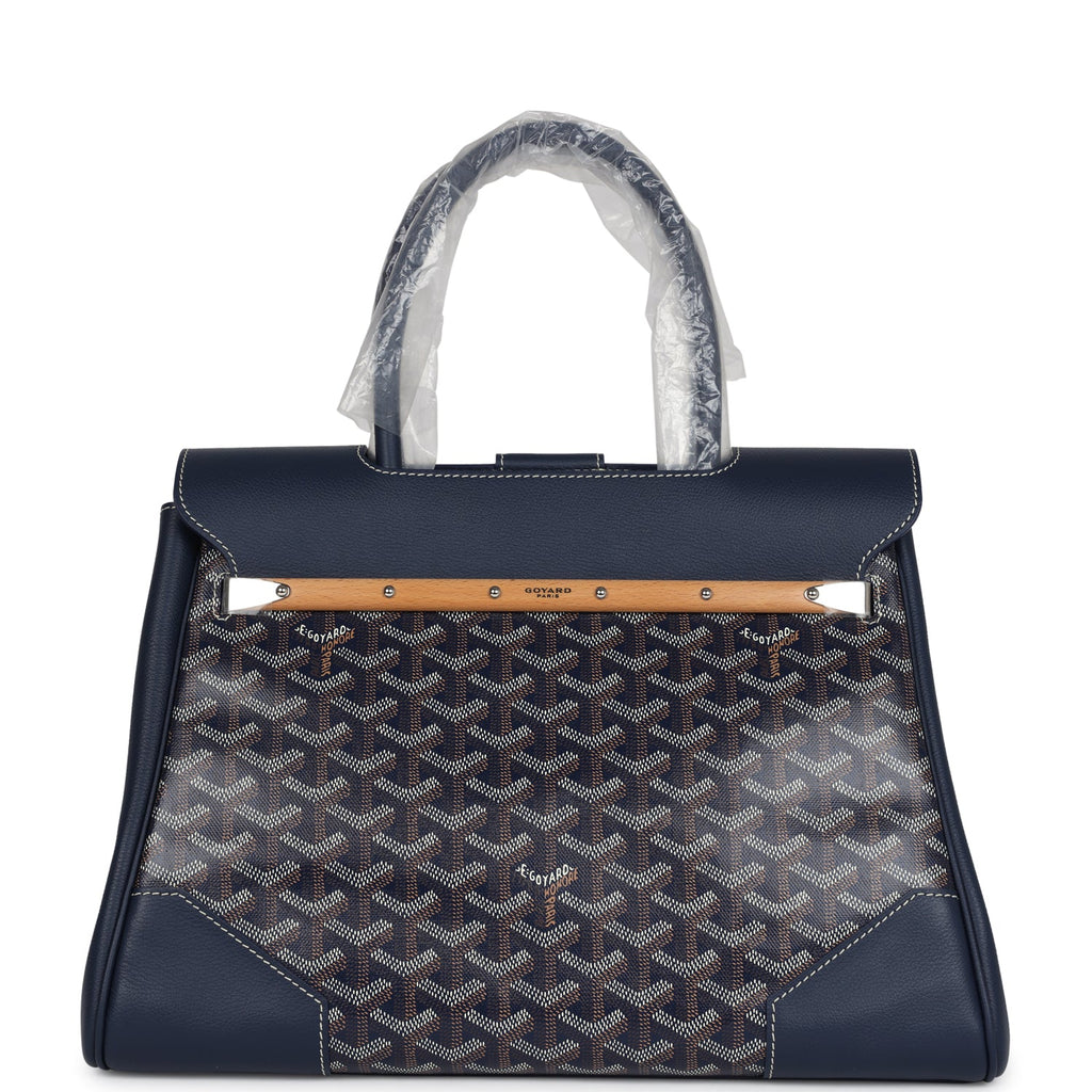 Goyard Saigon Tote Navy Blue Goyardine Canvas Palladium Hardware - Image 5