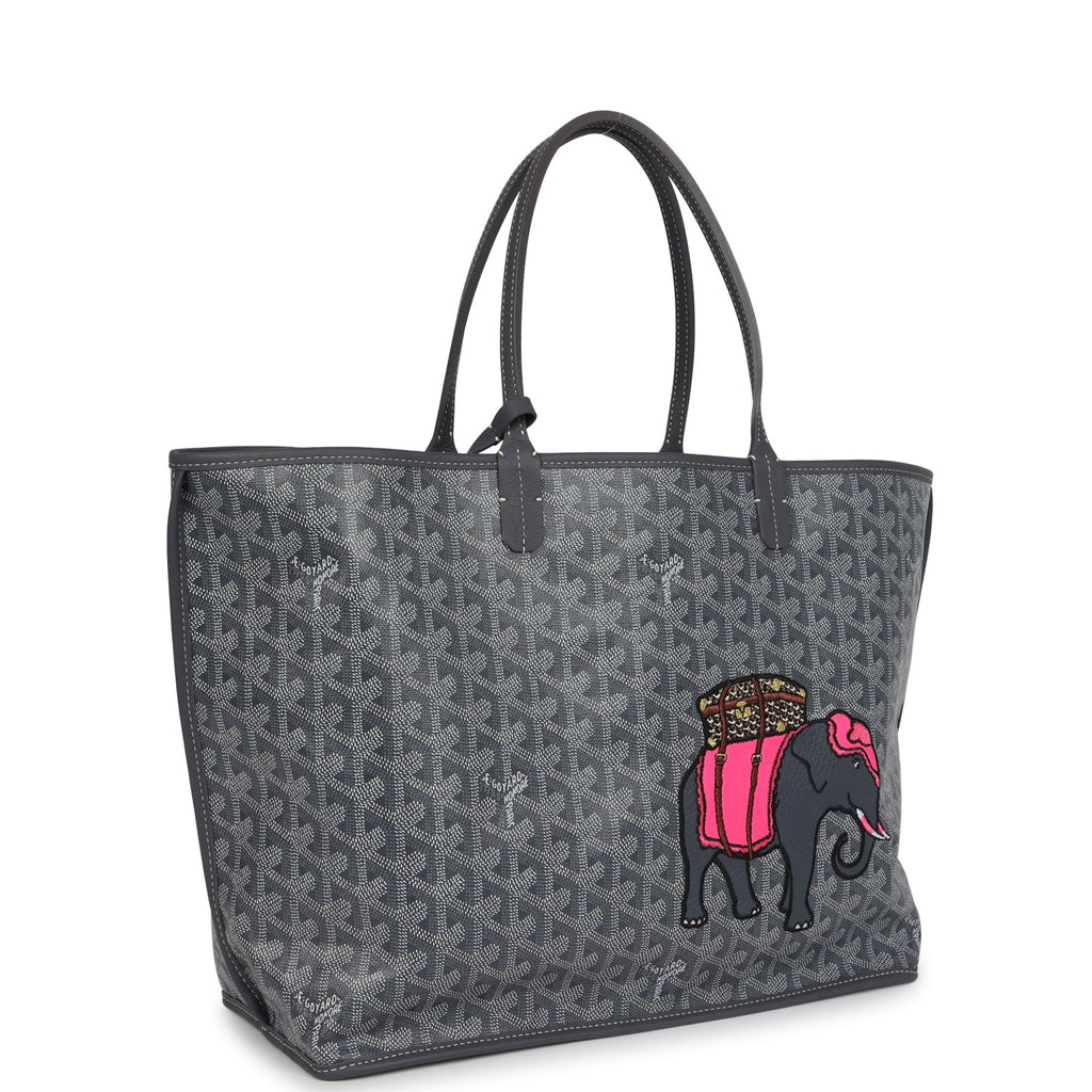 Goyard Goyardine Grey Anjou PM Embroidered Elephant Tote Palladium Hardware - Image 3