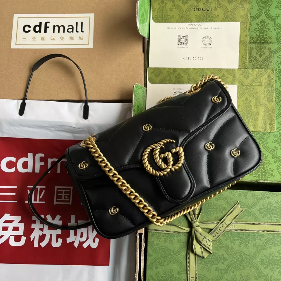 GG Marmont Small Shoulder Bag In Black Leather - Image 3