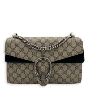 Dionysus Small Black Shoulder Bag in Coated Canvas, Silver hardware