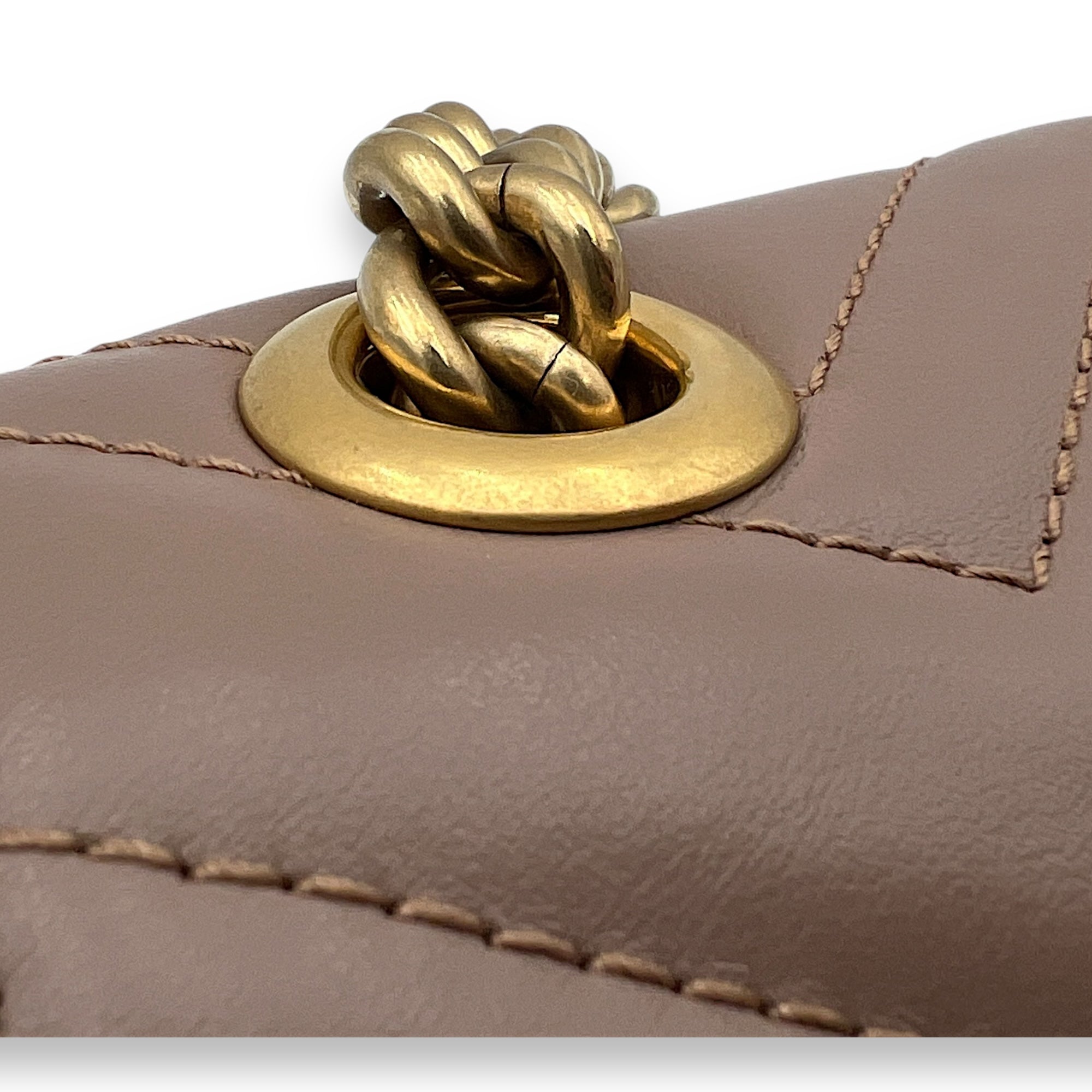 GG Marmont Mini Beige Crossbody Bag in Calfskin, Gold hardware - Image 8