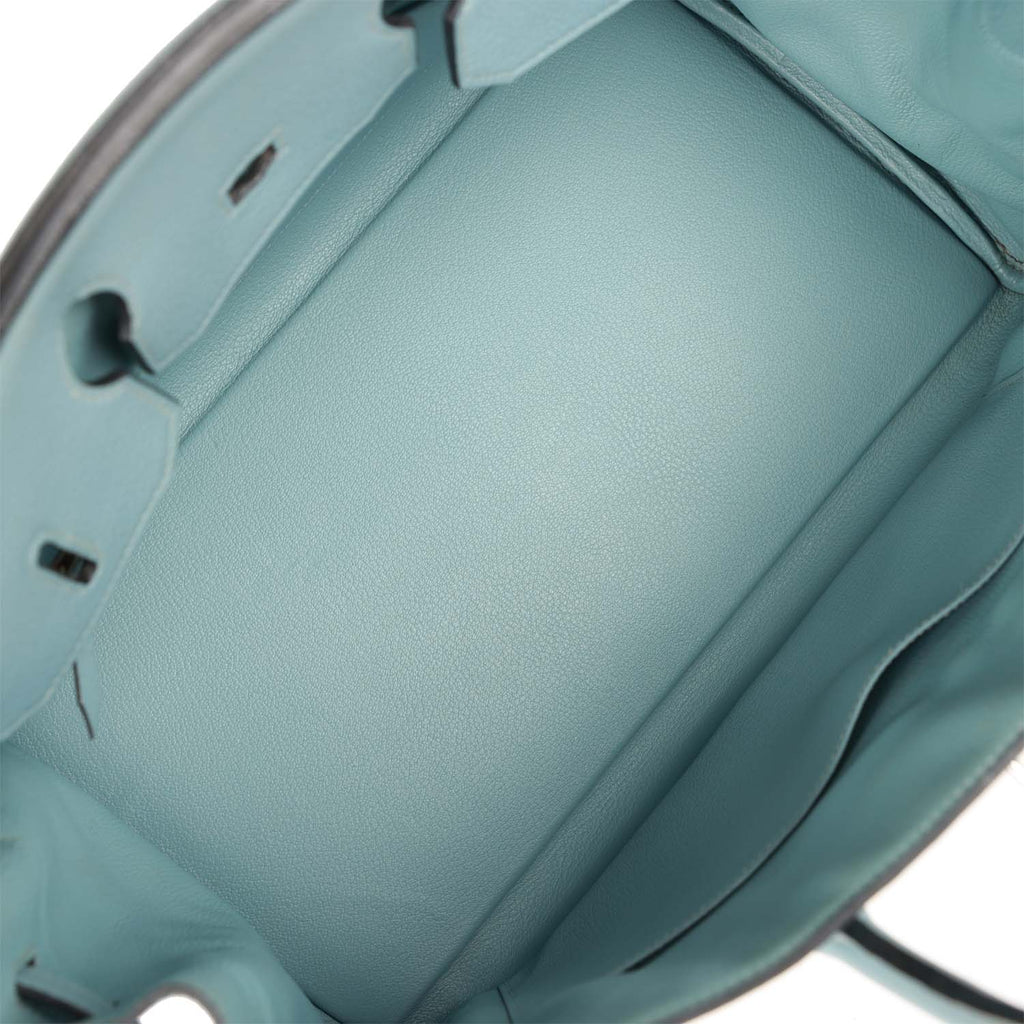 Pre-owned Hermes Birkin 35 Ciel Clemence and Ecru-Beige Toile H Palladium Hardware - Image 9