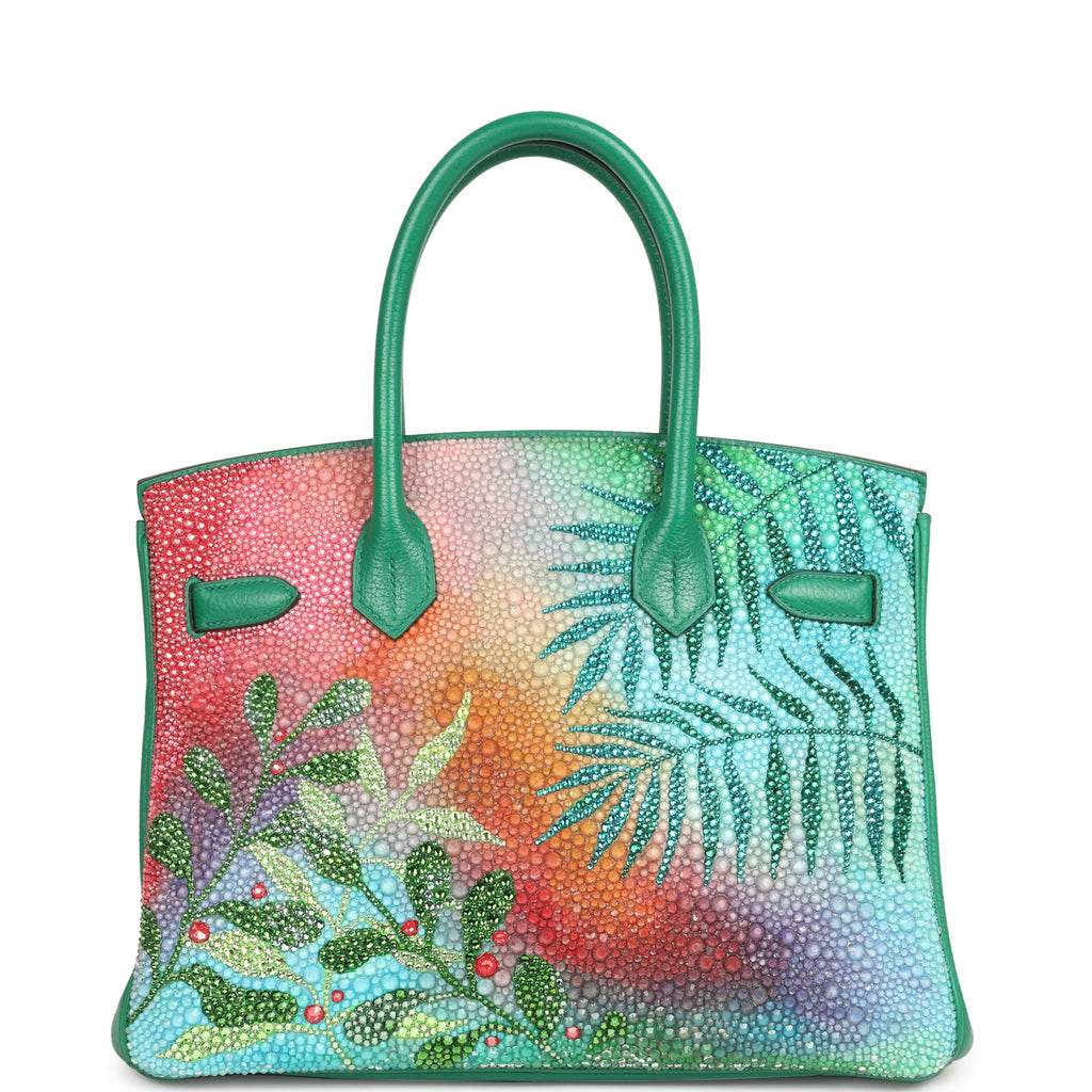 Custom "Paradise" Swarovski Crystal Hermes Birkin 30 Vert Vertigo Togo Palladium Hardware - Image 5