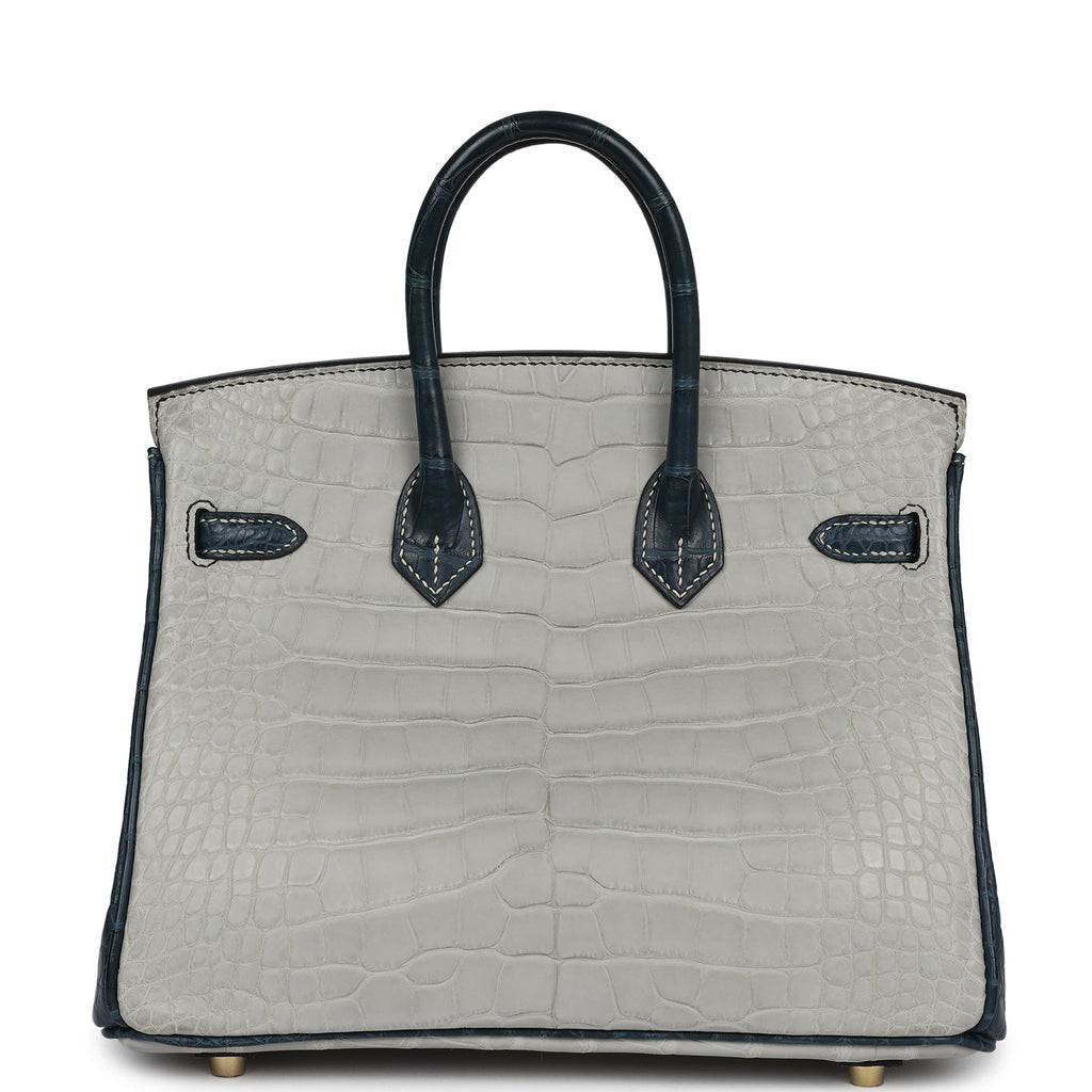 Hermes Special Order (HSS) Birkin 25 Gris Perle and Vert Rousseau Matte Alligator Brushed Gold Hardware - Image 5