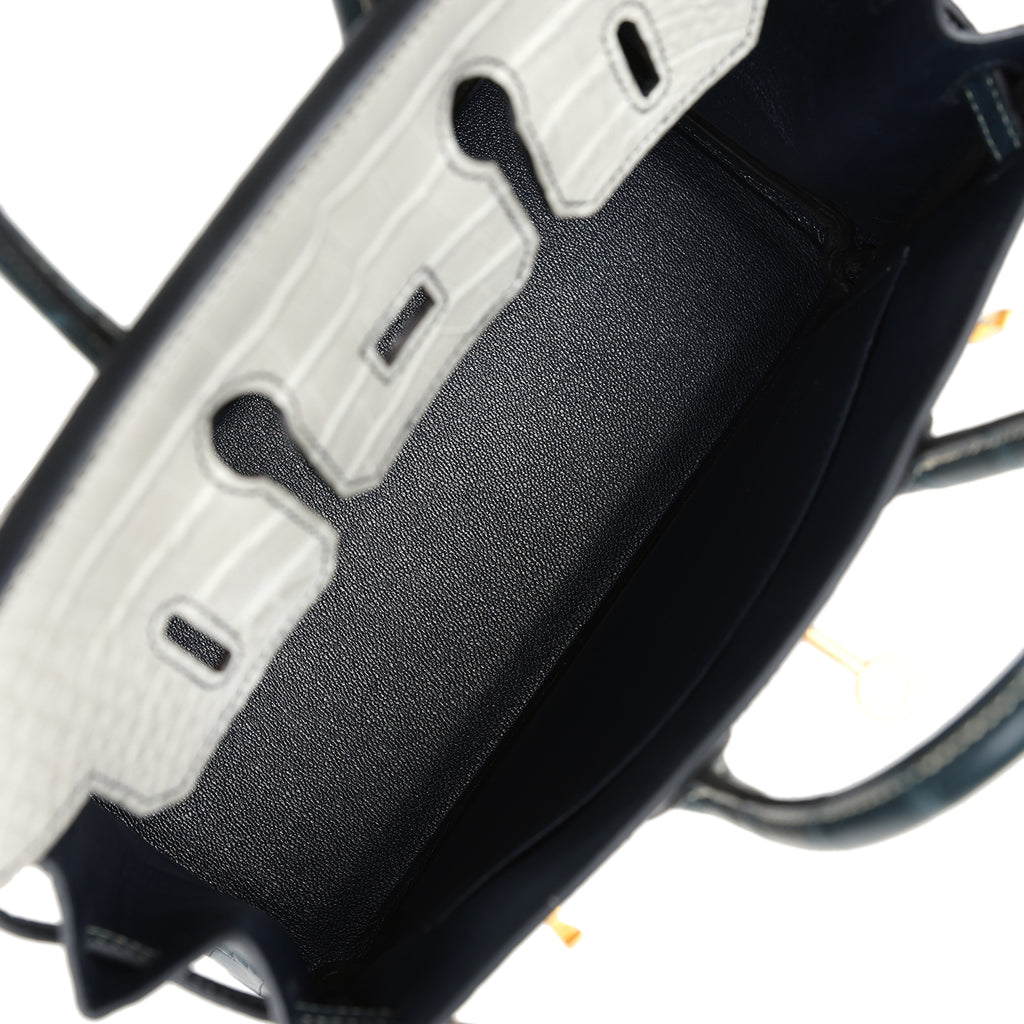 Hermes Special Order (HSS) Birkin 25 Gris Perle and Vert Rousseau Matte Alligator Brushed Gold Hardware - Image 9