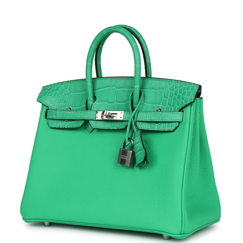 Hermes Birkin 25 Vert Comics Togo and Matte Alligator Touch Palladium Hardware - Image 6