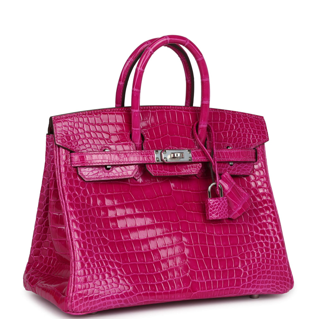Hermes Birkin 25 Rose Sheherazade Shiny Porosus Crocodile Palladium Hardware - Image 3