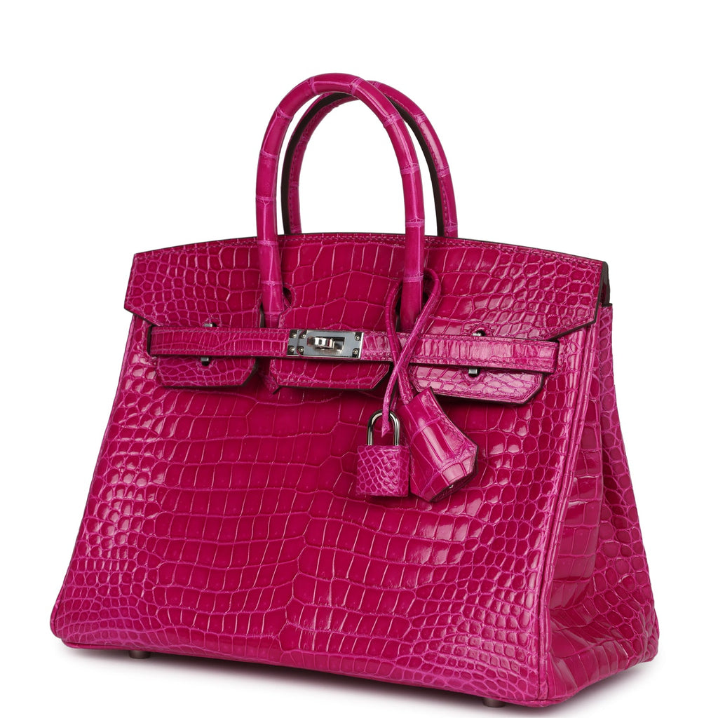 Hermes Birkin 25 Rose Sheherazade Shiny Porosus Crocodile Palladium Hardware - Image 4