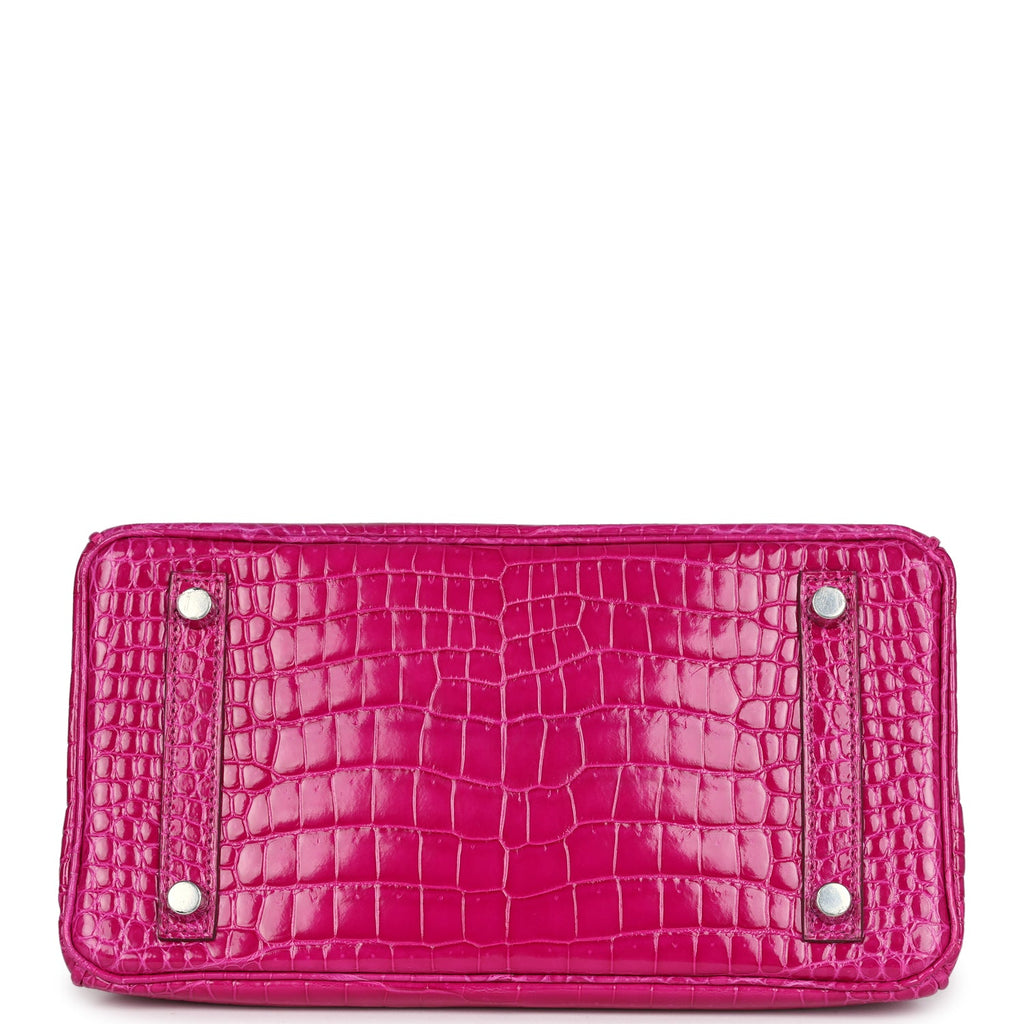Hermes Birkin 25 Rose Sheherazade Shiny Porosus Crocodile Palladium Hardware - Image 7