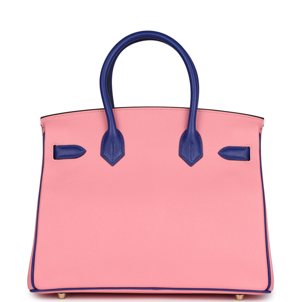 Hermes Special Order (HSS) Birkin 30 Rose Confetti and Bleu Electric Epsom Brushed Gold Hardware - Image 5