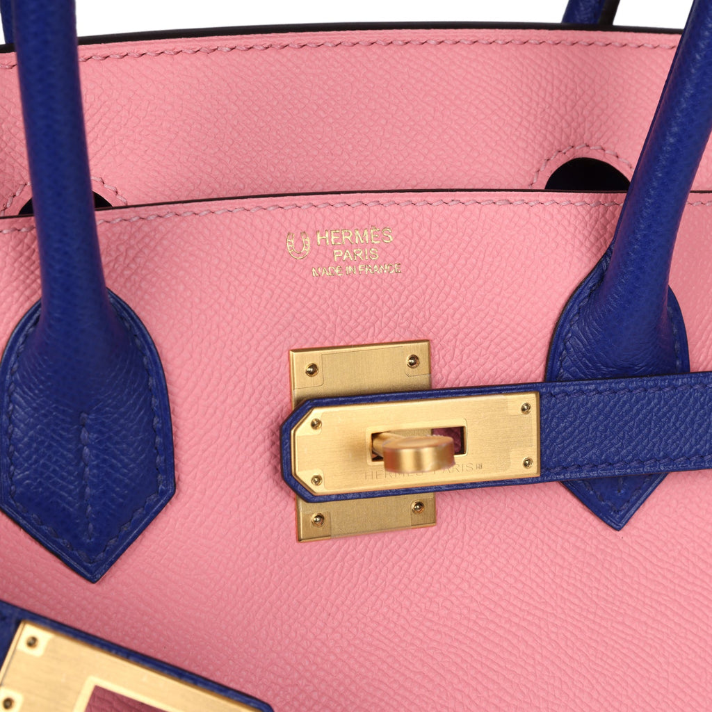 Hermes Special Order (HSS) Birkin 30 Rose Confetti and Bleu Electric Epsom Brushed Gold Hardware - Image 8