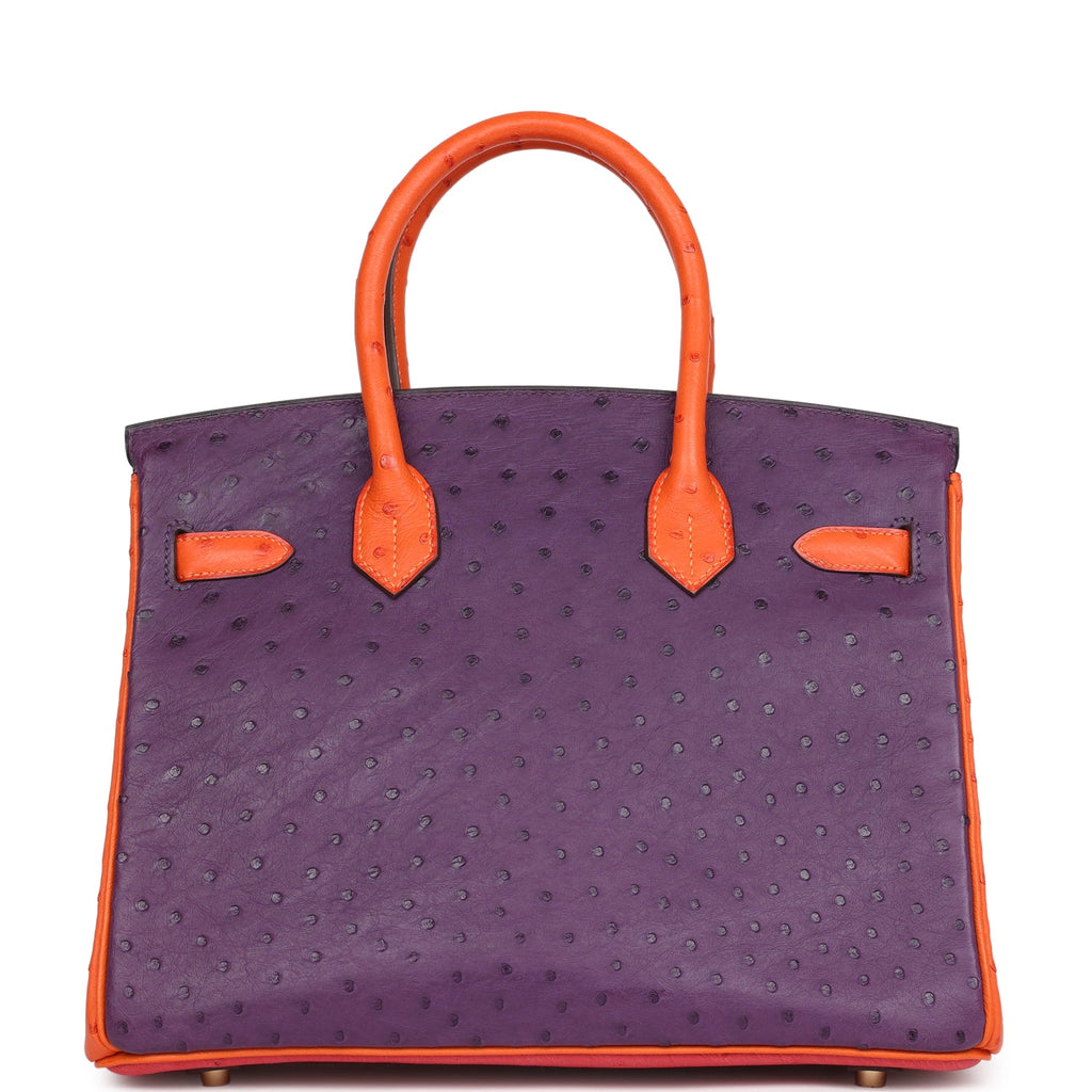Pre-owned Hermes Special Order (HSS) Birkin 30 Tangerine, Violet and Bougainvillea Ostrich Gold Hardware - Image 5