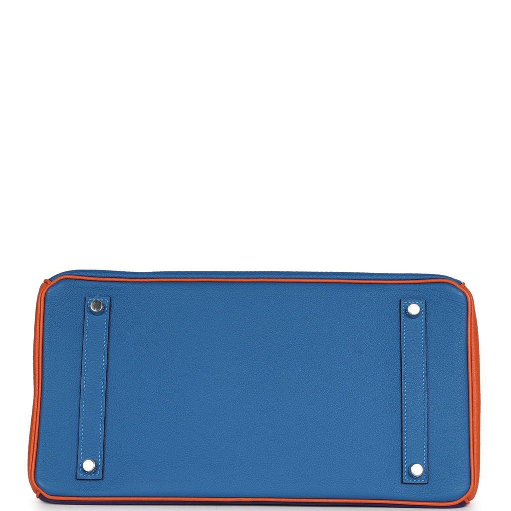 Pre-owned Hermes Special Order (HSS) Birkin 35 Tricolor Bleu Hydra, Ultraviolet and Orange Togo Palladium Hardware - Image 7