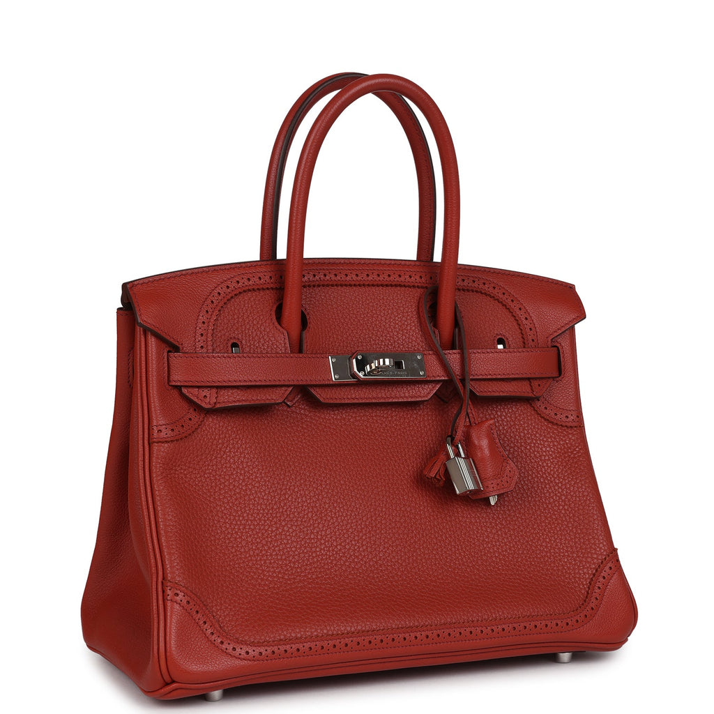 Pre-owned Hermes Birkin 30 Ghillies Brique Clemence and Evercolor Palladium Hardware - Image 3