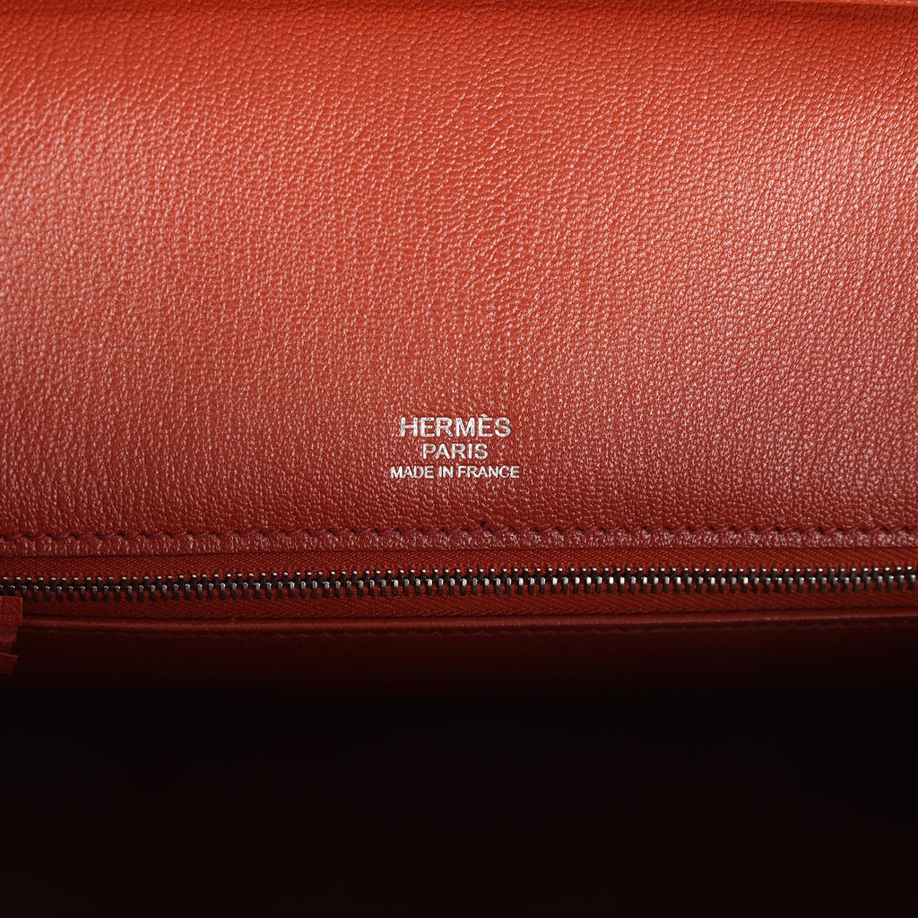 Pre-owned Hermes Birkin 30 Ghillies Brique Clemence and Evercolor Palladium Hardware - Image 8