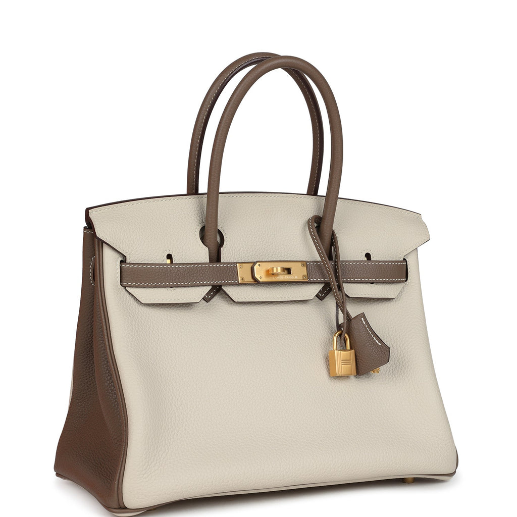 Hermes Special Order (HSS) Birkin 30 Etoupe and Craie Togo Brushed Gold Hardware - Image 3