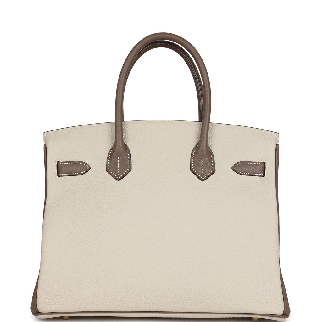 Hermes Special Order (HSS) Birkin 30 Etoupe and Craie Togo Brushed Gold Hardware - Image 5