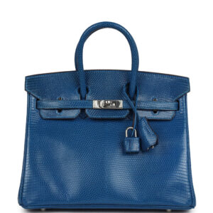 Pre-owned Hermes Birkin 25 Bleu Izmir Varanus Niloticus Lizard Palladium Hardware