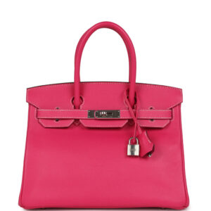Pre-owned Hermes Birkin 30 Rose Tyrien Epsom Palladium Hardware