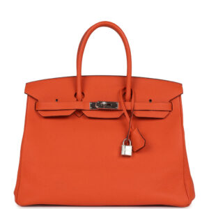 Pre-owned Hermes Birkin 35 Orange Togo Palladium Hardware