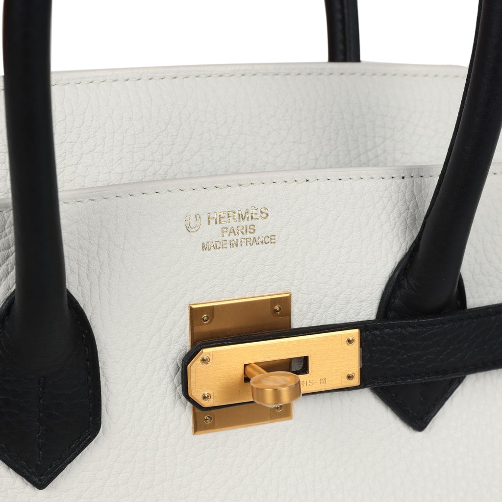 Hermes Special Order (HSS) Birkin 35 White and Black Clemence Brushed Gold Hardware - Image 8