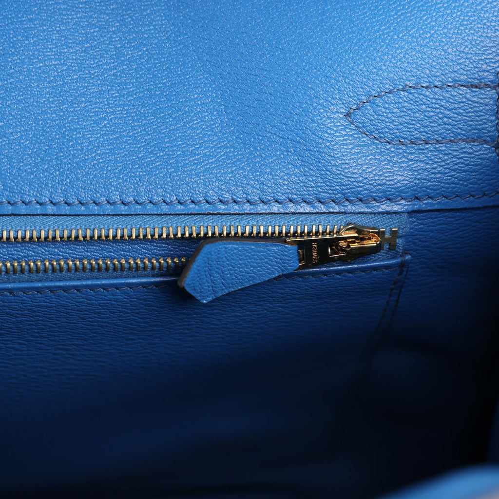 Pre-owned Hermes Birkin 30 Bleu Mykonos Matte Alligator Gold Hardware - Image 10