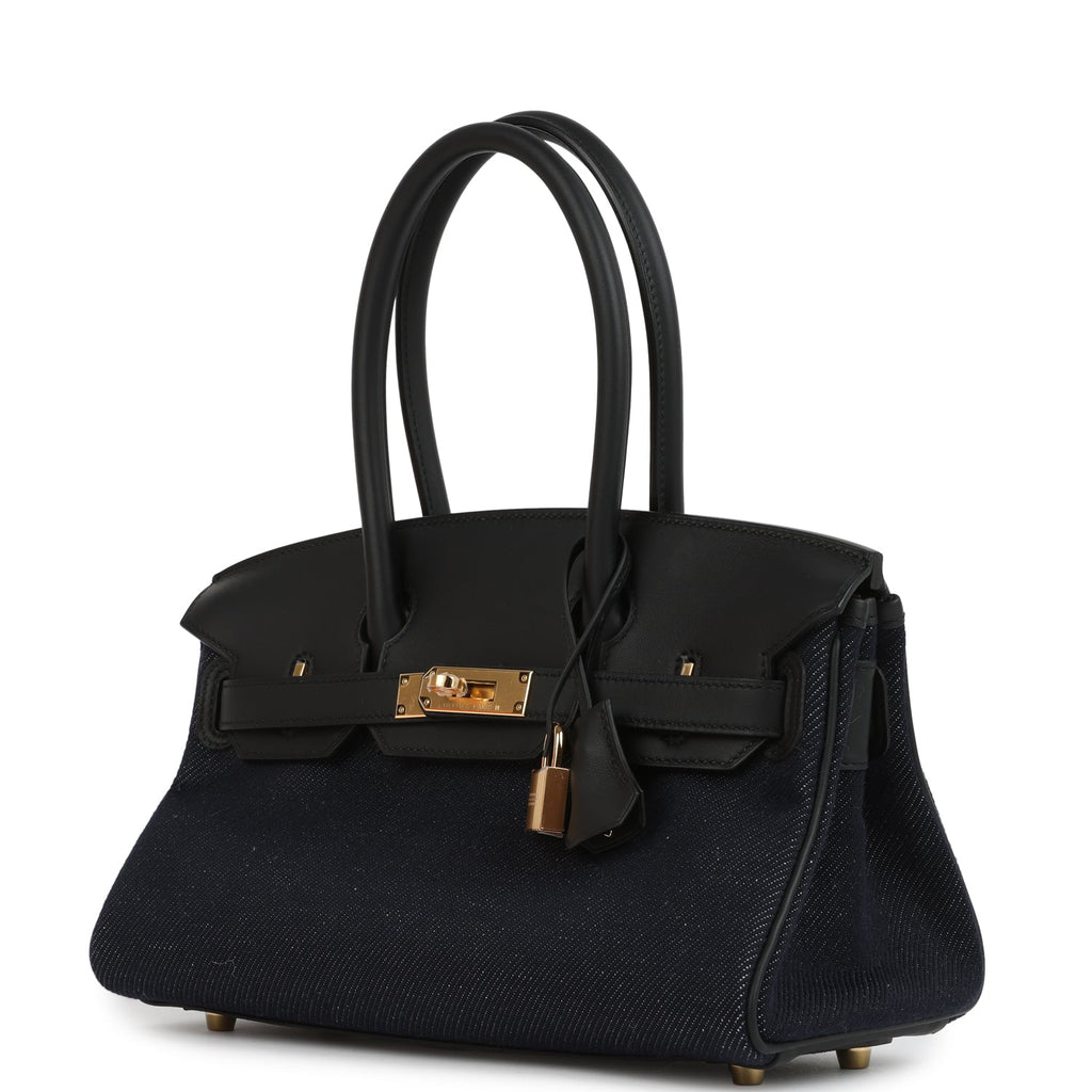 Hermes Shoulder Birkin Light 29 Black Swift and Bleu Indigo Denim Gold Hardware - Image 6